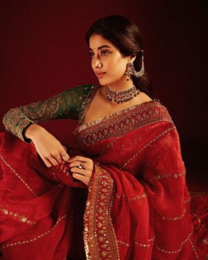 Janhvi Kapoor Inspired Sindoori Red Organza Saree