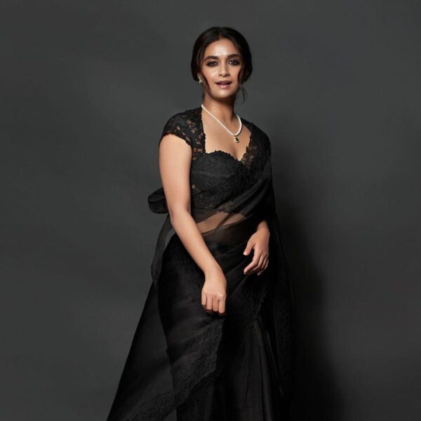 Keerthy Suresh Inspired Premium Organza Silk Saree with Scaleup Crochet Work