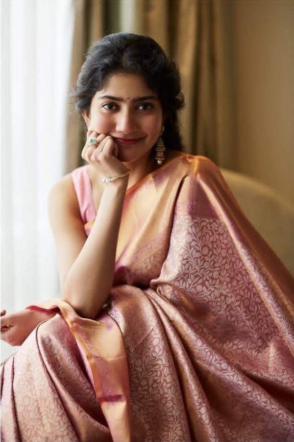 Sai Pallavi inspired premium kanjivaram tissue silk saree with rich pallu and blouse Rs