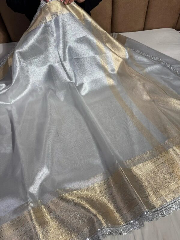 Shraddha Kapoor Inspired Premium Tissue Silk Saree With Lace Work